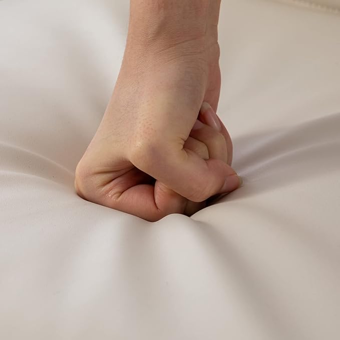 Modern Dining Chairs Set of 2, Comfy PU Leather Armless Side Chairs with Backrest Wooden Upholstered Seat Black Metal Legs for Dining Room Living Room, Beige