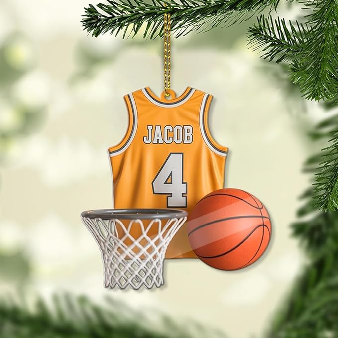 Famitrendz Custom Basketball Christmas Ornaments 2025, Custom Name Basketball Acrylic Christmas Tree Decorations, 2D Flat Baller Ornaments for Tree 05
