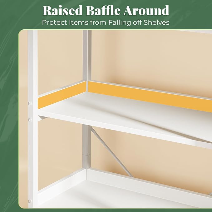 Huuger 5 Tier Bookshelf, Display Bookshelf with 10 Open Shelves and Raised Baffle, 47.2 Inch Straight Wide Bookcase with Metal Frame and Wooden Board, Adjustable Feet, White