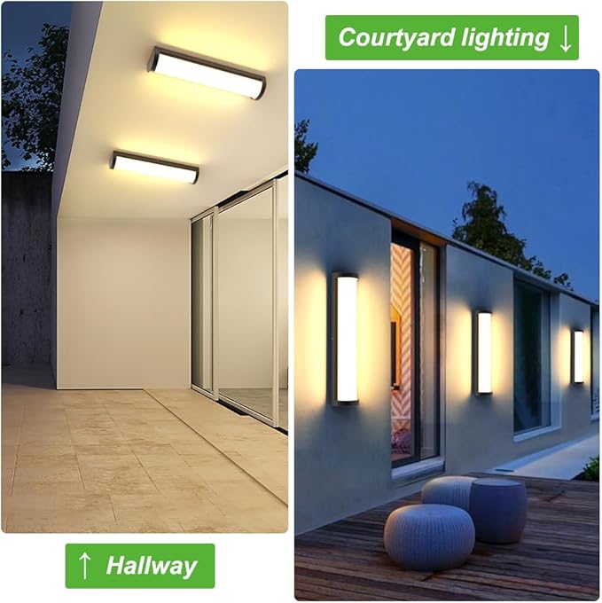 Sytmhoe 10%-100% Dimming Exterior Wall Lights,23.6in Dimmable LED Modern Patio Wall Light Fixture, Black Aluminum&Dual PC Wall Sconce Suitable for Garage Bathroom Room Courtyard House(3000K)