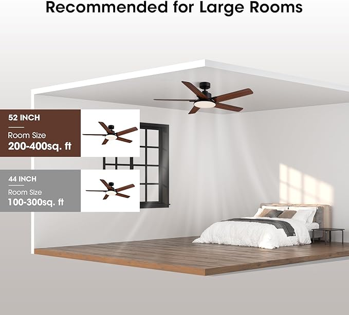 Ceiling Fans with Lights and Remote Control, 52 Inch Modern Ceiling Fan with 3CCT Dimmable LED, 6 Speeds, Quiet Reversible DC Motor, Timer, Black Ceiling Fan for Living Room, Kitchen, Outdoor Patio
