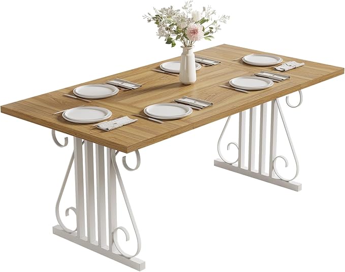 Dining Table for 4-6 People, 70.87'' Rectangular Dinner Table Modern Artistic Openwork Metal Legs for Dining Room, Kitchen, Living Room