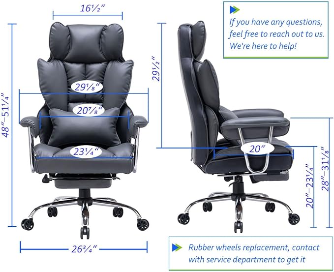 Efomao Big and Tall Office Chair 400lbs – PU Leather Executive Office Chair with Lumbar Support & Leg Rest, Heavy-Duty Computer Chair for Home Office, Dark Grey
