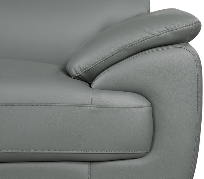 Blackjack Furniture 4571 Veal Collection Modern Genuine Leather Loveseat with Adjustable Headrest, Sturdy Wood Frame and Stainless Steel Legs, Stylish Living Room Love Seat, Gray