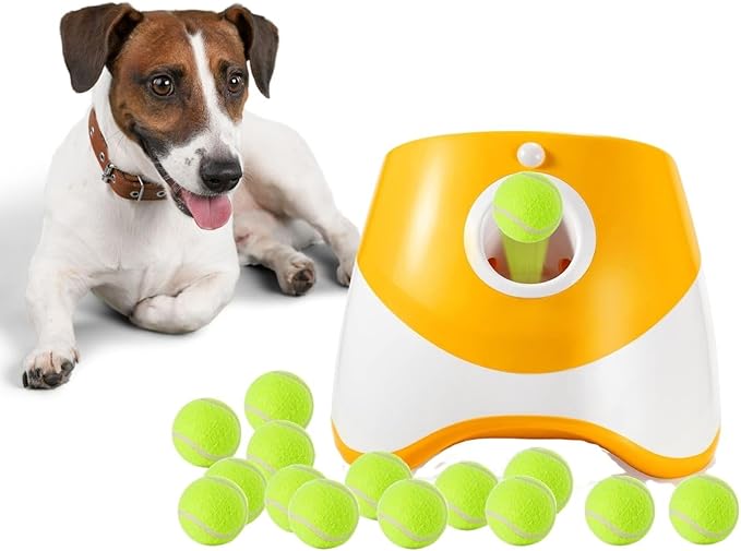 Automatic Dog Ball Thrower – Interactive Pet Toy with USB Charging | Includes 6 Soft 2-Inch Balls | Hands-Free Fetch Launcher for Small & Medium Dogs | Durable ABS Build | Orange Dog Toy