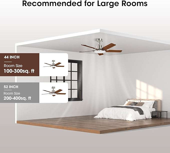 44 Inch Ceiling Fans with Lights, Modern Nickel Ceiling Fan with Dimmable LED, 6 Speeds, Timer, Quiet Reversible DC Motor, Remote Control Ceiling Fan for Bedroom, Living Room and Kitchen