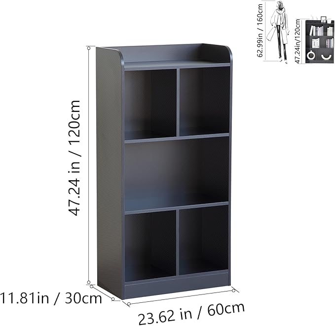 Book Shelf with Back Panel Stability 5 Cube Bookcase Multifunctional Cube Storage Organizer Shelf for Bedroom Living Room Office Closet School in Black with 23.62''W
