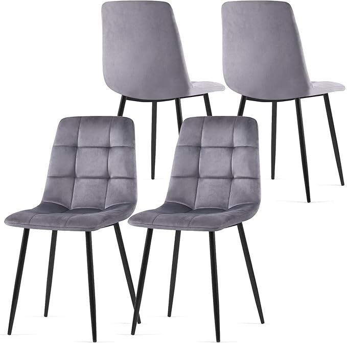 Velvet Dining Chairs Set of 4 - Grey Dining Room Chairs with Metal Legs Ideal for Kitchen, Dining Room - Kitchen Chairs Set for 4