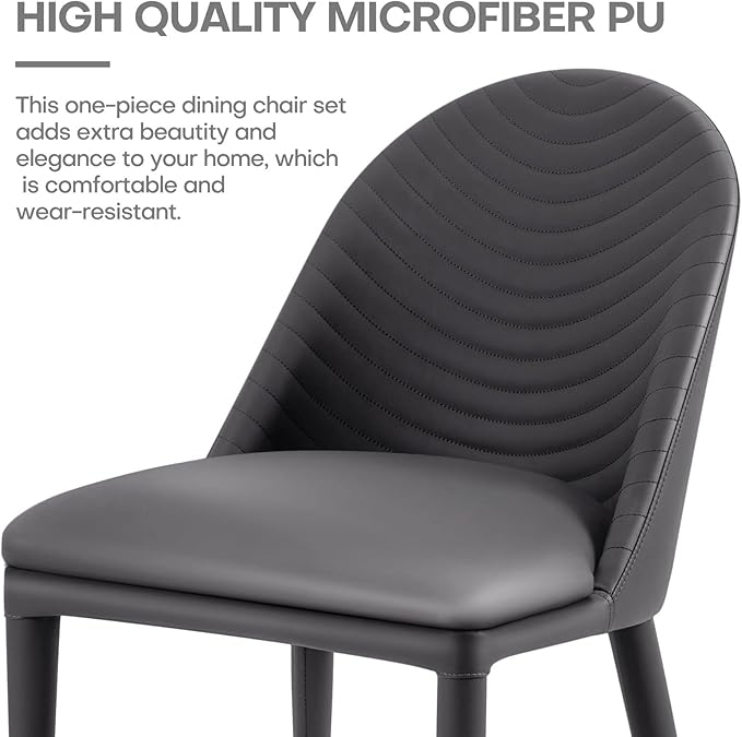 Dining Chairs Set of 2, Modern Full Assembled Faux Leather Upholstered Side Chair with Backrests, Dinner Chairs for Kitchen Dinning Room, Dark Gray