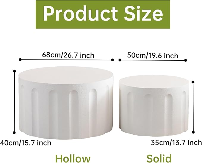 Round Nesting Coffee Table Set of 2, Round Fluted Coffee Tables for Living Room Modern Nesting End Side Tables for Small Spaces (B White)
