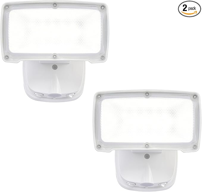 26W Flood Lights Outdoor, Integrated LED Security Light Fixture with 1 Adjustable Head, Adjustable Brightness and Color, Dusk to Dawn Exterior LED Outdoor Light for Garage Yard Porch 2-Pack (White)