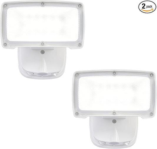 26W Flood Lights Outdoor, Integrated LED Security Light Fixture with 1 Adjustable Head, Adjustable Brightness and Color, Dusk to Dawn Exterior LED Outdoor Light for Garage Yard Porch 2-Pack (White)