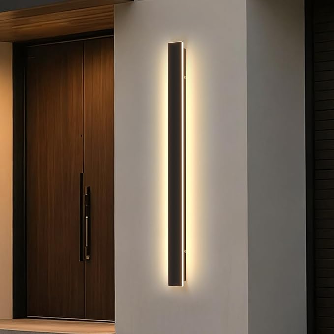 Modern Outdoor Wall Light, 31.5Inch Black LED Dimmable IP65 Waterproof with Remote Outdoor Linear Wall Sconces Exterior Lighting Fixture Porch Wall Light for House, Front Door, Garage