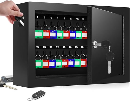 50 Keys Key Cabinet, Anti-Theft Key Lock Box with Key Tags, Adjustable Key Organizer Wall Safe for Car Office House Garage Rental Business