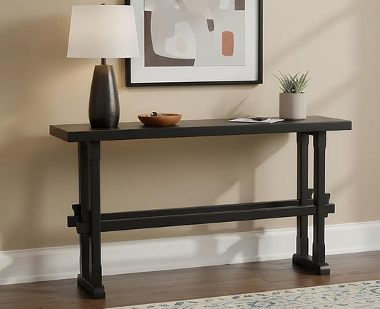 chairus 59" Long Console Table Farmhouse Narrow Sofa Table with Crossbar Solid Wood Entryway Table for Living Room/Hallway/Entrance, Black