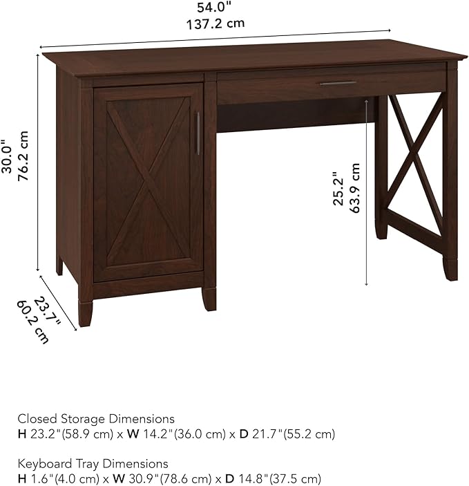 Bush Furniture Key West Computer Desk with Storage | Farmhouse PC Table for Home Office in Bing Cherry | 54W x 24D