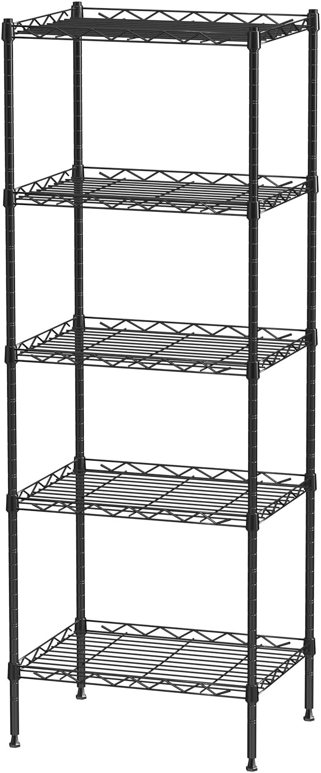5 Tier Standing Metal Wire Shelving Unit, Adjustable Height, Storage Shelf Units for Laundry Bathroom Kitchen Pantry Closet (11.6" D x 16.6" W x 49" H inches, Black)