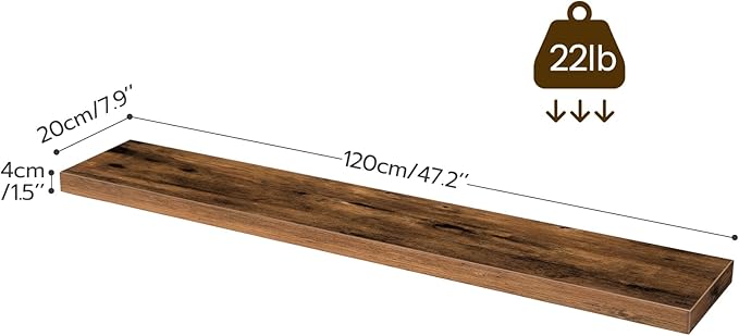 HOOBRO Floating Shelves for Wall, Wall Mounted Shelf Set of 2, 47.2" Hanging Shelf with Invisible Brackets, for Wall in Bathroom, Bedroom, Toilet, Kitchen, Living Room, Rustic Brown BF120BJP201