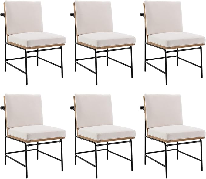 HEAH-YO Modern Dining Chairs Set of 6, Linen Upholstered Dining Chairs with Backrests, Armless Dining Room Chairs for Kitchen, White
