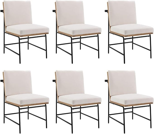 HEAH-YO Modern Dining Chairs Set of 6, Linen Upholstered Dining Chairs with Backrests, Armless Dining Room Chairs for Kitchen, White