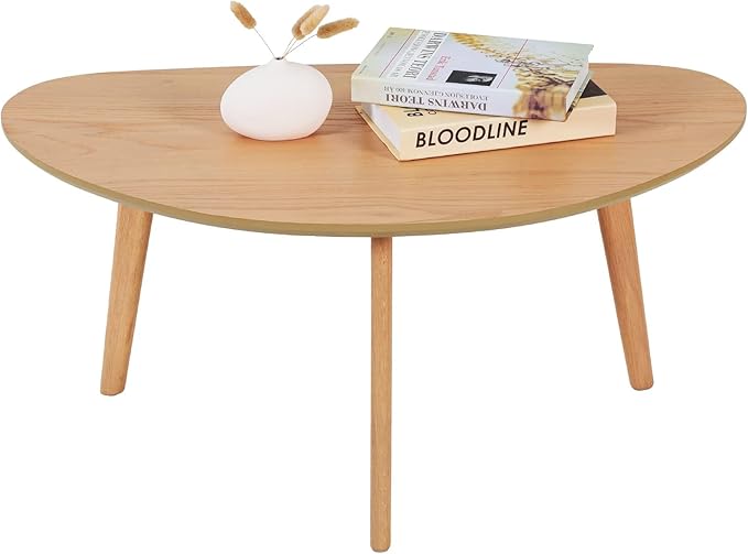 FIRMINANA Small Oval Coffee Table Mid Century Modern for Living Room Center Minimalist Display Coffe Table,Nature Wood,18.9" D x 33.47" W 15.75" H