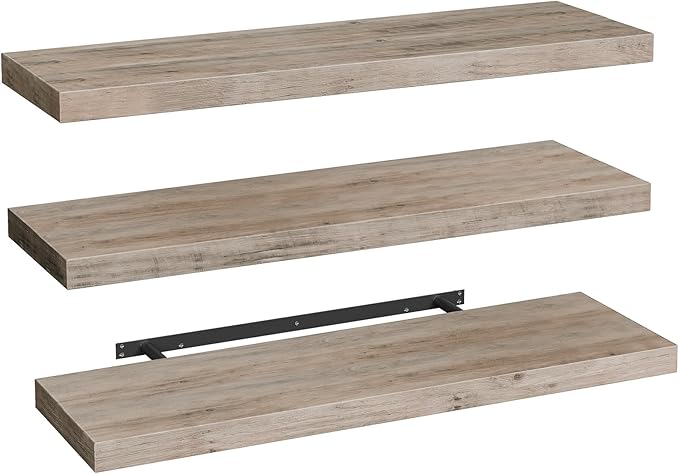 Floating Shelves for Wall, 1.5" Thick Wall Shelf Set of 3 with Invisible Brackets, L47.2 x W7.9 Hanging Book Shelves Farmhouse Home Decor for Bathroom, Living Room, Bedroom, Greige 12301BJP3BG