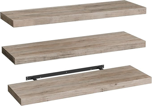 Floating Shelves for Wall, 1.5" Thick Wall Shelf Set of 3 with Invisible Brackets, L47.2 x W7.9 Hanging Book Shelves Farmhouse Home Decor for Bathroom, Living Room, Bedroom, Greige 12301BJP3BG
