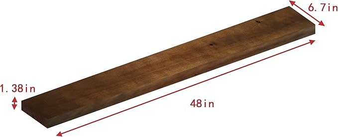 foxsky 48 Inch Solid Pine Wood Floating Shelves for Wall with Hidden Brackets, Rustic Farmhouse Wall Mounted Shelf for Bathroom, Living Room, Bedroom, Kitchen, Office Decor (Walnut)