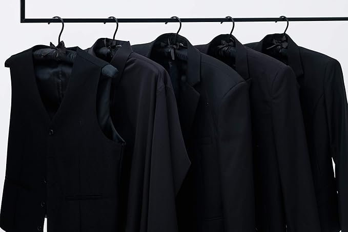 Black Satin Padded Sweater Hangers 5 Pack, Blouse Hanger with Thick & Soft Foam for Bridal Wedding Dress Lingerie, Smooth Silk Covered Shirt Hanger Without Shoulder Bump