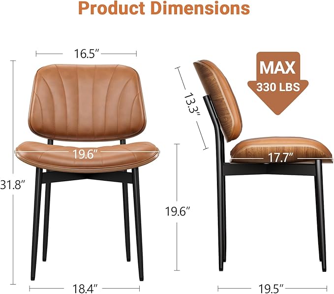 Dining Chairs Set of 6, Dining Room and Kitchen Chairs, Mid Century Modern Accent Chair, Upholstered PU Leather Chairs for Vanity with Walnut Bentwood and Metal Legs, Light Tan