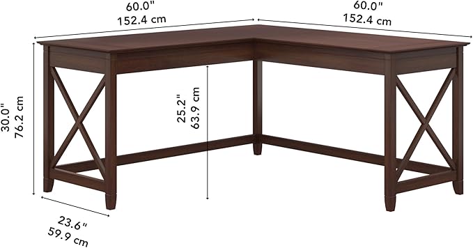 Bush Furniture Key West 60W Modern Farmhouse L Shaped Desk in Bing Cherry, 60-Inch Corner Computer Table for Home Office Workspace