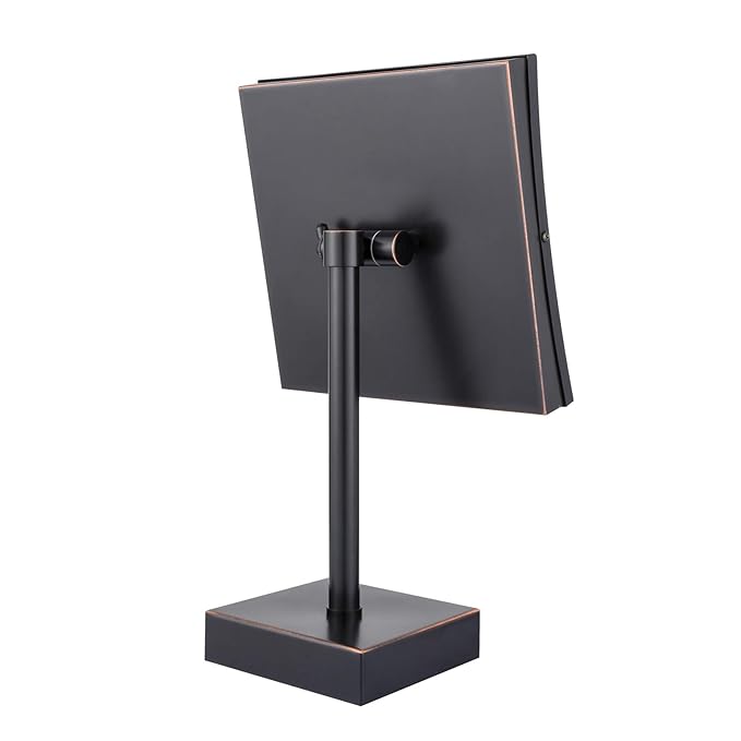 DOWRY Tabletop LED Lighted 5X Magnifying Square Makeup Mirror with Plug,8 Inch, Polished Oil Rubbed Bronze Finished