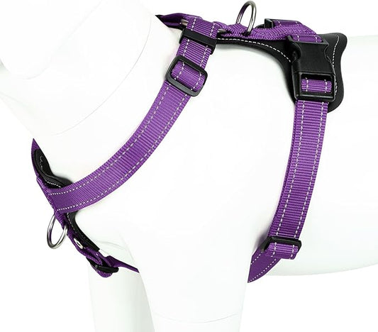 Plutus Pet Adjustable No Pull Dog Harness with Leather Accents, Heavy Duty Reflective Nylon Vest for Training, Hiking, Easy Walk Harness for Small, Medium, Large Dogs (Purple, S)