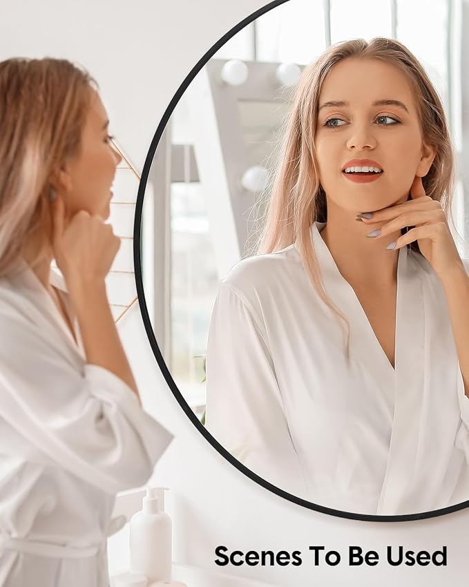 32 Inch Black Circle Wall Mirror, Modern Round Metal Framed Mirror for Bathroom, Entryway, Living Room, Bedroom, Dining Room, Hallway, Decorative Home Décor, Easy Mount