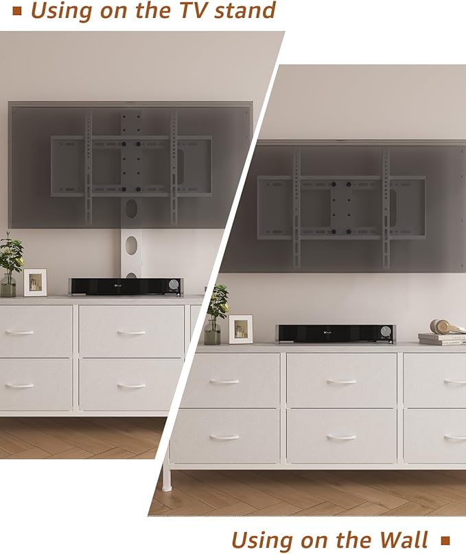 TV Stand with Mount, Fabric Dresser with 6 Drawers for 32/45/55/60/65/75 inch TVs, White Dresser Entertainment Center, Modern Media TV Console Table