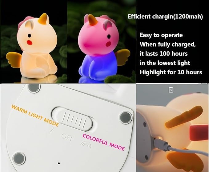 Unicorn Night Light for Adults Kids,Rechargeable Light Table Lamp Bedside Lamp with 7 Colors,LED Dimmable Animal Silicone Sleep Night Lamp Cute Room Decor Night Light for Girls Boys