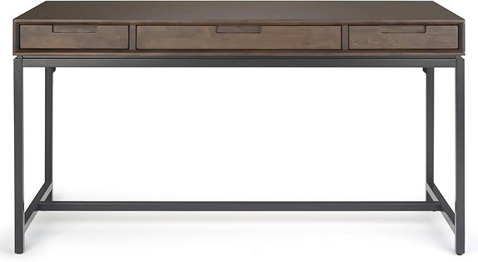 SIMPLIHOME Banting Desk - 60 Inch Wide Solid Hardwood and Metal Writing Desk in Walnut Brown, Modern Industrial Home Office Computer Table for Study with 2 Drawers and Flip-Down Keyboard Tray