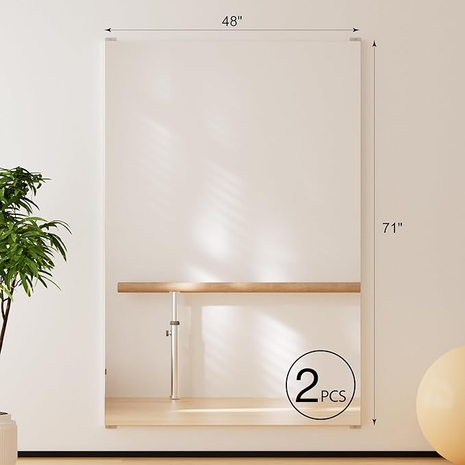 brisafe 2PCS 71" x 47" Home Gym Mirrors for Wall – Ultra-Light Nano Full-Length Wall Mirrors for Dance Studio & Yoga, Ultra Clear Nano Material Full-Length Mirror, Oversized Shatterproof Floor Mirror