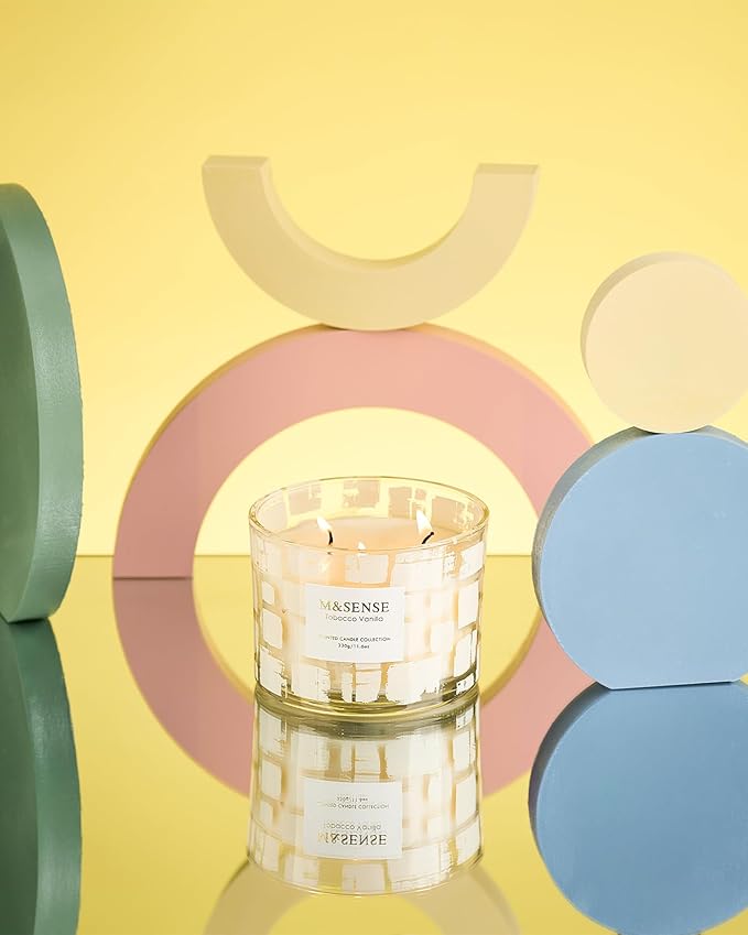 M&SENSE Tobacco Vanilla Scented, Soy Wax 11.6oz 60 Hours Clean Non Toxic Slow Burn,3 Wick Highly Scented Aromatherapy Candles for Relaxation, Holiday Gifts for Men&Women