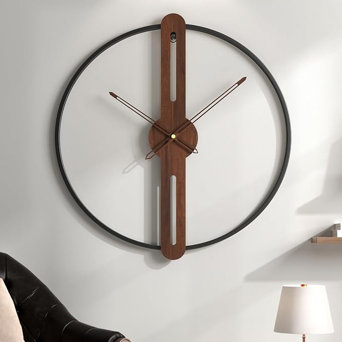 Cuspin 20 Inch Wall Clock Battery Operated for Living Room Decor, Modern Minimalist Wood Wall Clock Silent Non Ticking Metal Frame Decorative Clock for Office, Bedroom, Kitchen