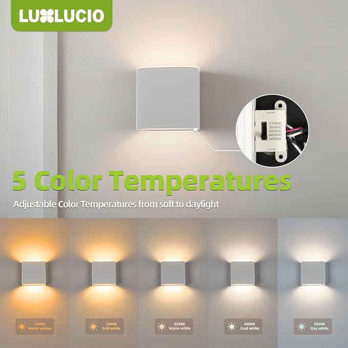 2Pack Indoor Outdoor Up and Down White LED Wall Light, Modern Porch/Bedroom Wall Lamp, IP65 Waterproof, 5%-100% Dimmable, 18W 5CCT (2700K-5000K), CRI90+, 120-277V, ETL FCC Certified