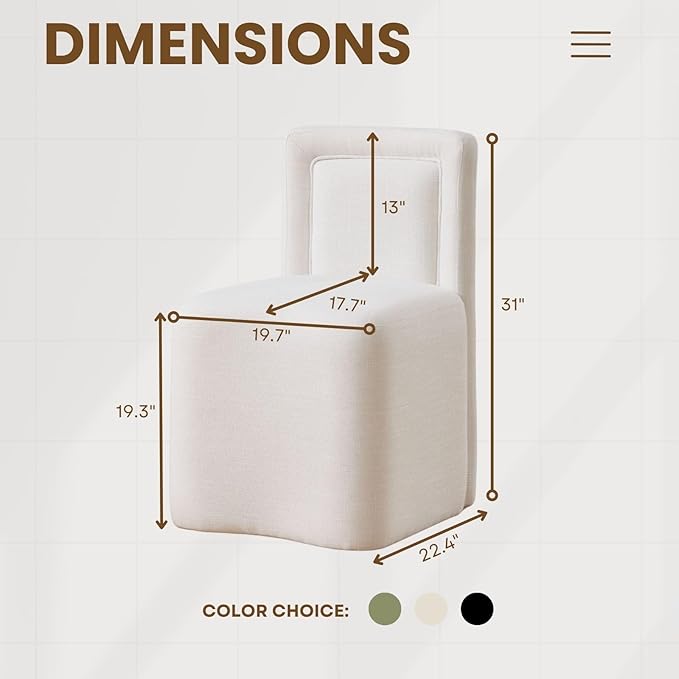 White Upholstered Dining Chairs Set of 4, Armless Modern Linen Dining Chairs with High Back, Kitchen Chair for Dining Room/Restaurant/Living Room