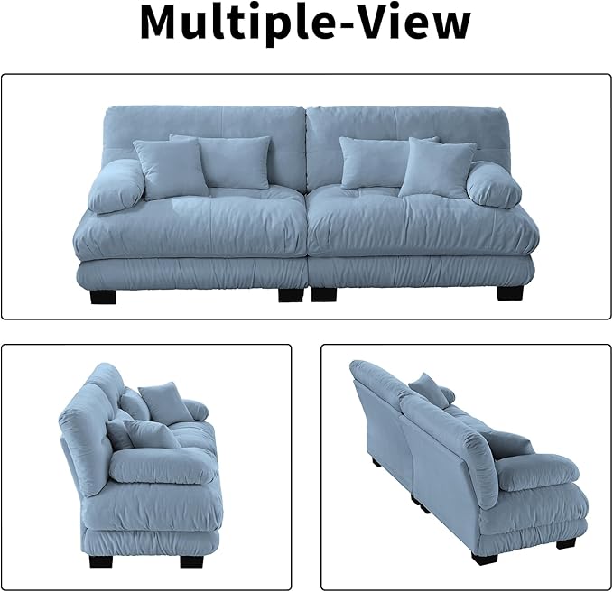 94.4” Oversized Loveseat Sofa, 2 Seater Modular Sectional Sofa, Blue Large Sectional Couches for Living Room, Fluffy Chenille Fabric Cloud Couch with 4 Pillows, Deep Seat Sofas