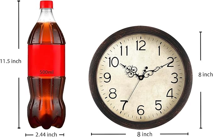 Wall Clock, Vintage Wall Clocks Battery Operated Quartz Silent Non-Ticking 8 Inch Retro Rustic Style Clock Decorative for Kitchen,Bathroom Home Office (Bronze)
