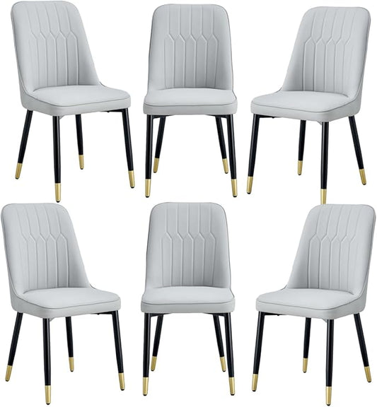 Dining Chairs Set of 6，Modern Dining Chairs, Equipped with PU Leather Backrest Cushions and Black Metal Legs, Suitable for Restaurants, Kitchens, and Bedrooms Dining Room Chairs
