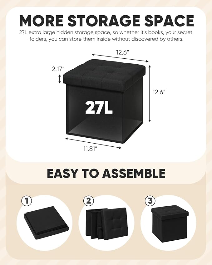 B FSOBEIIALEO Storage Ottoman Cube, Storage Chest Folding Ottomans Footrest for Living Room Seat, 12.6"X12.6"X12.6" (Linen Black)