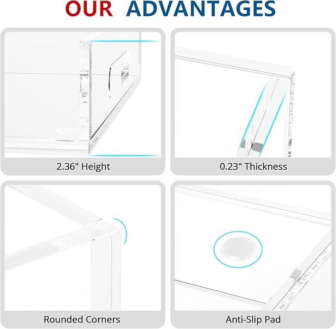 Acrylic Serving Tray with Handles-12x12x2.36Inch-Decorative Tray Letter Tray Organizer for Ottoman Coffee Table Countertop, Clear