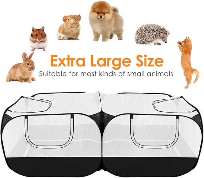 SlowTon Small Animals Playpen, Portable Large Chicken Run Coop with Detachable Bottom Breathable Transparent Mesh Walls, Foldable Pet Enclosure for Puppy Kitten Rabbits Indoor Outdoor(B,Flat Top)