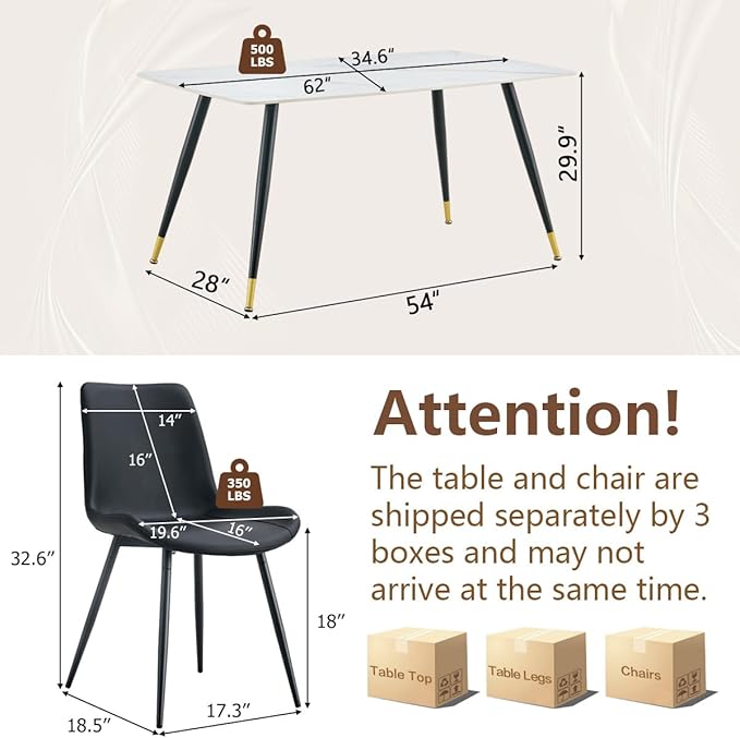 Dining Room Table Set for 6, Dining Table Set for 6 with Chairs, Sintered Stone Dining Set for 6, Easy to Assemble