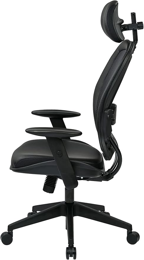 Space Seating Professional AirGrid Back and Padded Black Eco Leather Seat, 2-to-1 Synchro Tilt Control, Adjustable Arms and Tilt Tension with Nylon Base Executives Chair with Adjustable Headrest